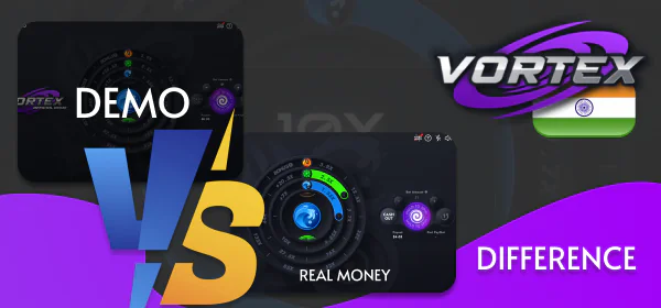 What is the difference between the demo version of Vortex and the real money game